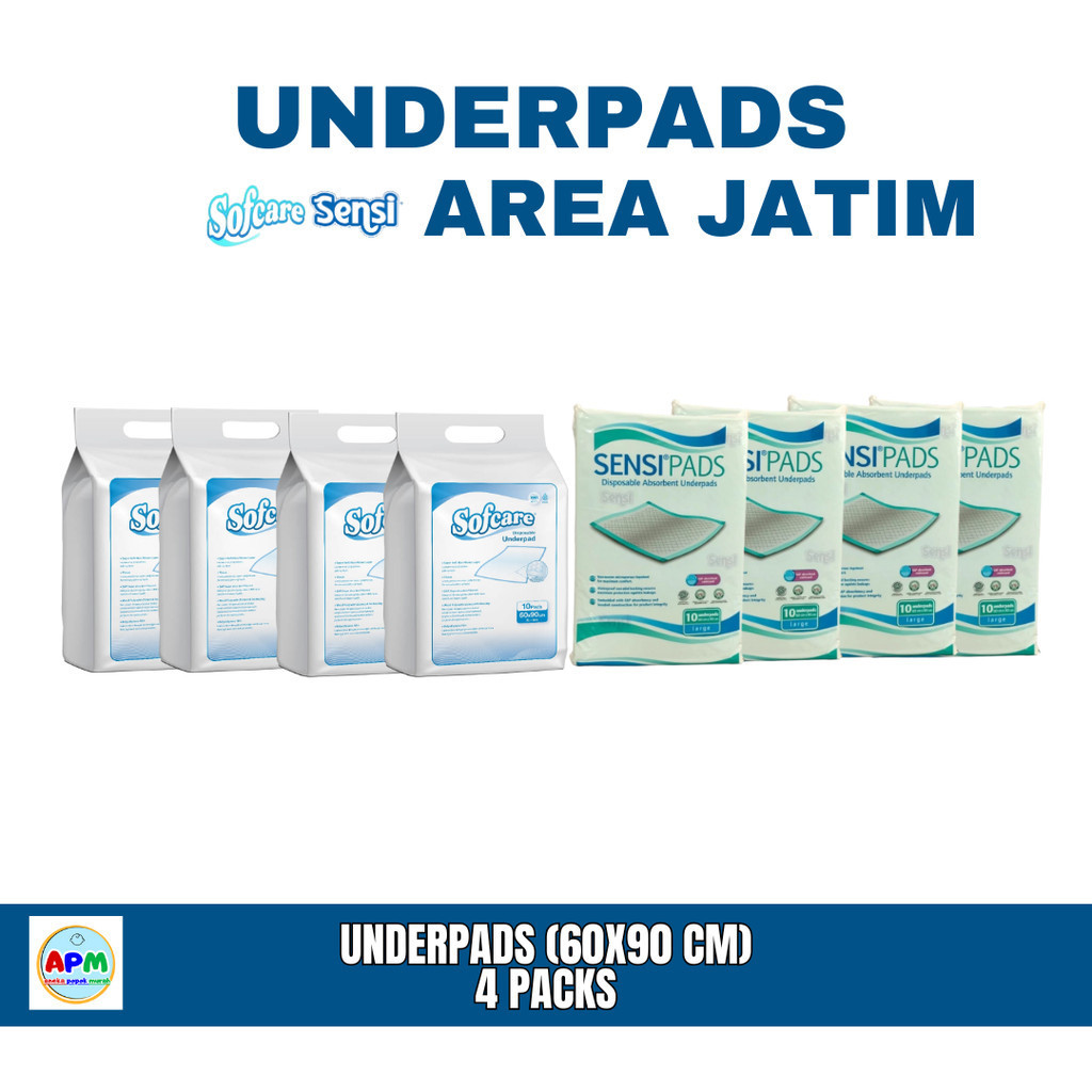 SENSI UNDERPADS PERLAK SIZE L UKURAN 60x90 CM 4 PACKS  |   SOFCARE UNDERPAD PERLAK DEWASA 60 X 90CM 