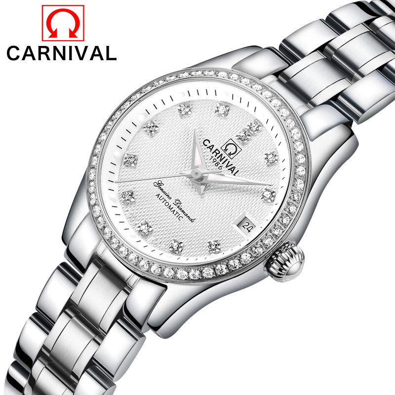Carnival Brand Luxury Women Mechanical Watch Ladies Waterproof Luminous Sapphire Automatic Wristwatc