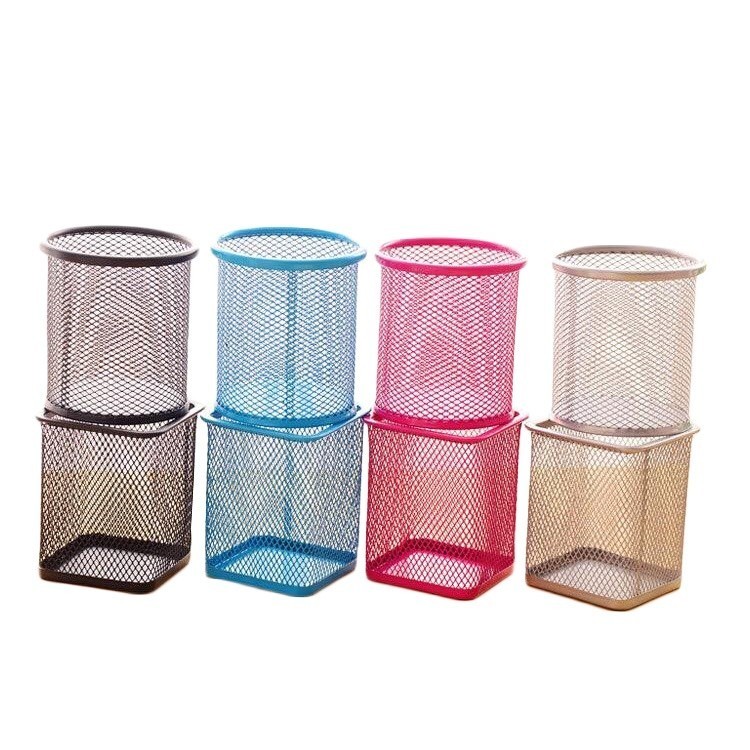 

SR Pen Holder Round Desk Steel Tempat Alat Tulis Meja Kantor Jaring Besi Bulat kotak R010