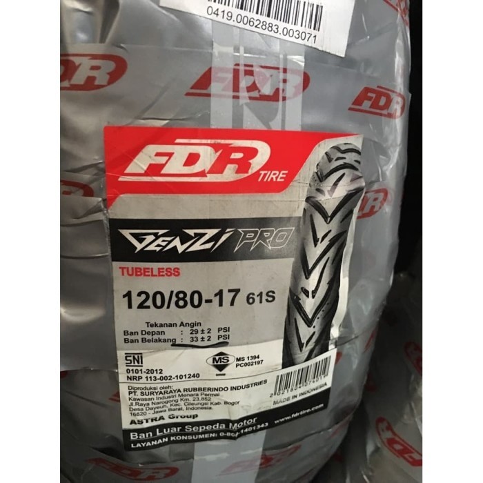 BAN LUAR FDR GENZI PRO 120/80-17 TUBELESS vixion lighting