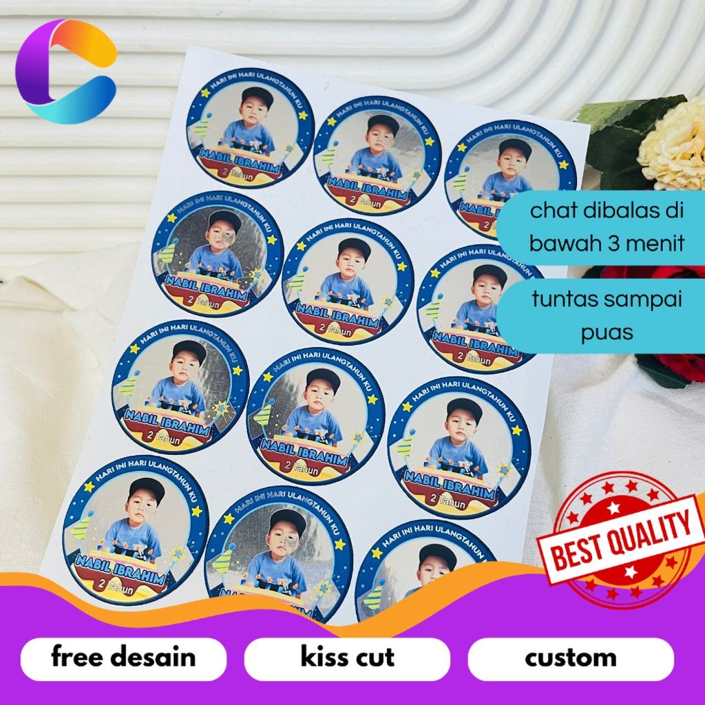 

Cetak INC 9-15 Sticker Ulang Tahun Anak Gold/Silver Anti Air Stiker Label Undangan Happy Birthday Uk.Besar