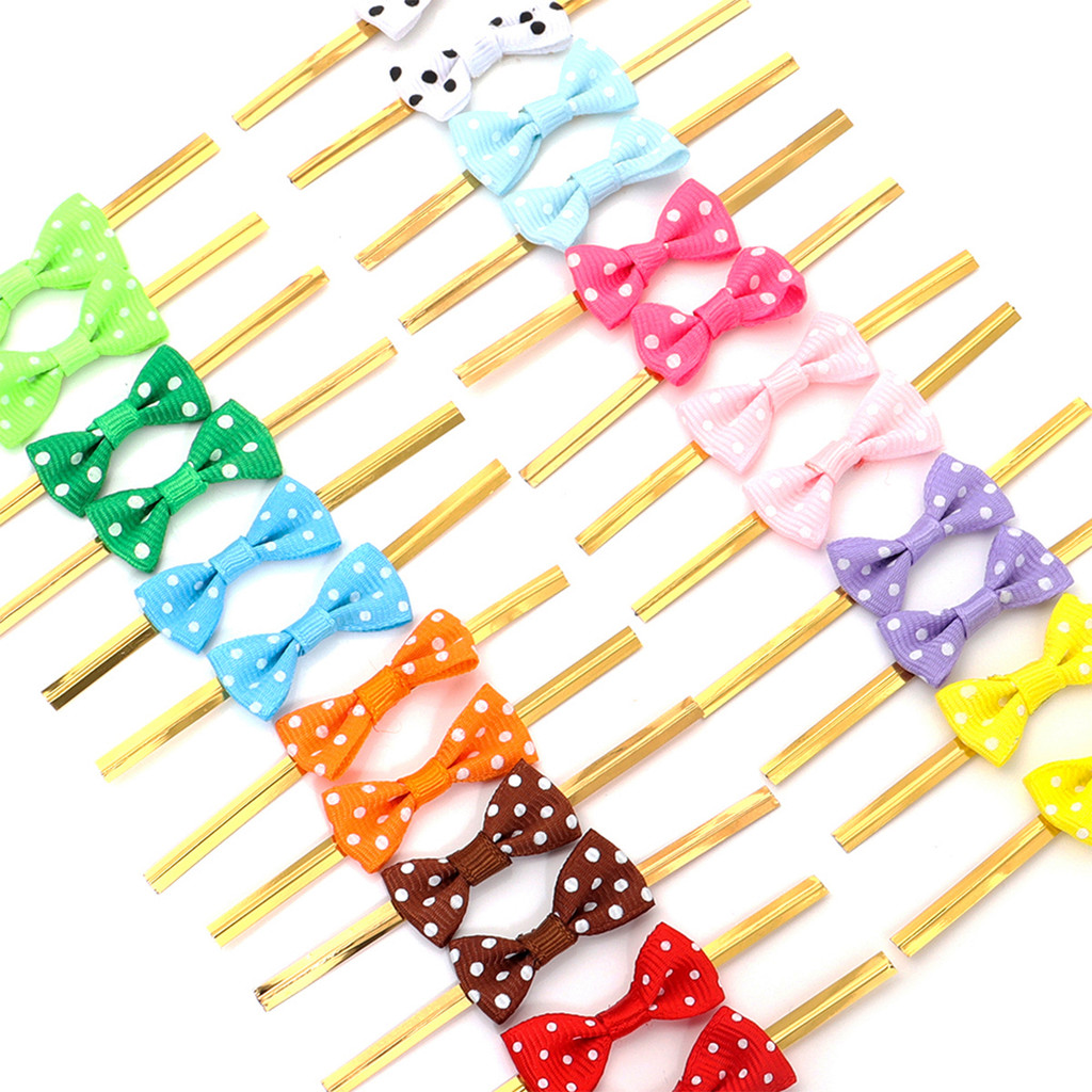

30pcs 8cm Bow Gold Metallic Twist Ties Wire Sealing Binding Wire For Plastic Lollipop Candy Bags Party Gifts