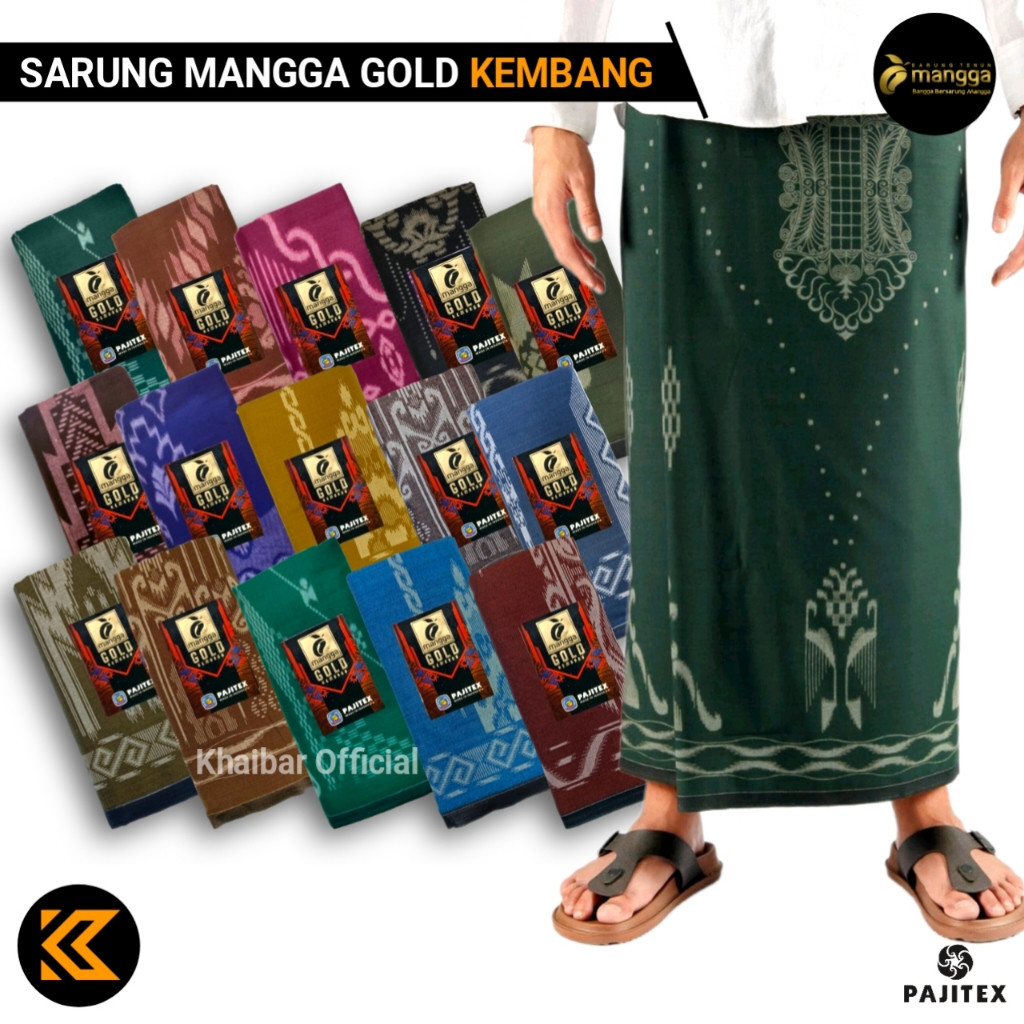 [ PROMO ]Sarung Tenun Mangga Gold Kembang Dewasa Sarung Hitam Motif Kembang Cap Mangga Sarung Pria T