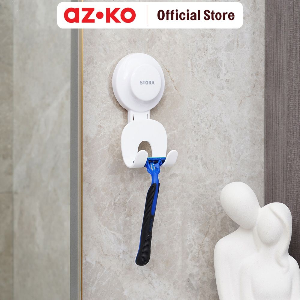 AZKO Stora Tempat Pisau Cukur Dengan Suction - Putih Tempat Cukuran Dinding Holder Shaver Wadah Cuku