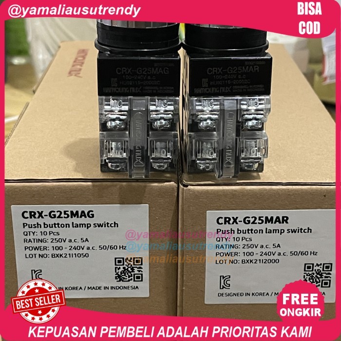 Free Ongkir Push Button Lamp switch Hanyoung CRX-G25MAG / mar - Hijau