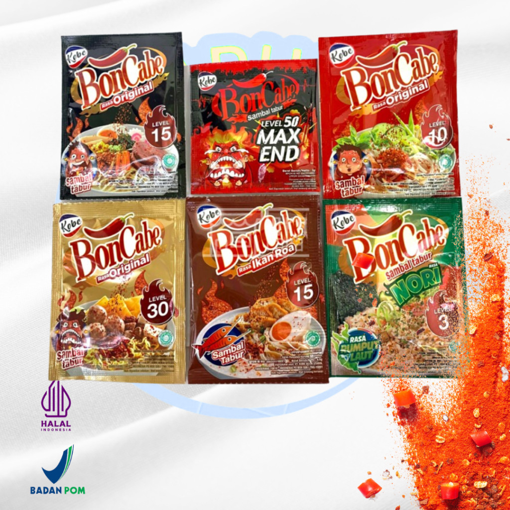 

BON CABE SACHET LEVEL 10 15 30 INDONESIA CHILI FLAKES SUPER SPICY authentic Indonesian Pedas