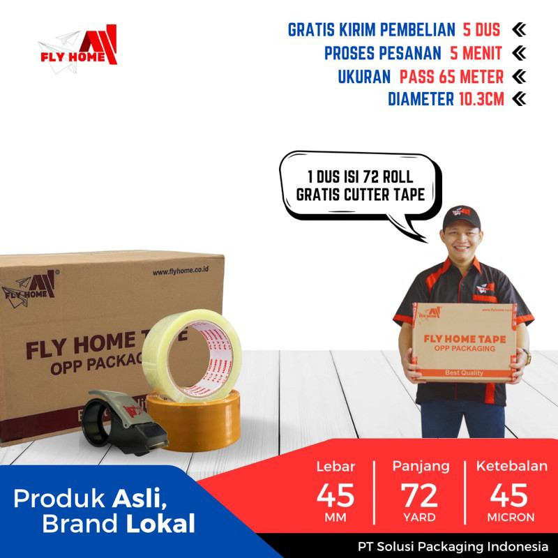 

FLYHOME Lakban bening coklat 72yard 1dus 65METER 45x72yard 2inchi CARGO