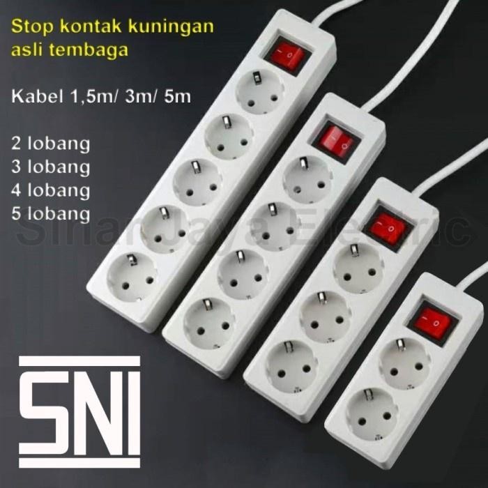 

COD Stop Kontak Colokan 3 4 5 Lubang Panjang Kabel 1,5M 3M 5M Kuningan SNI Saklar