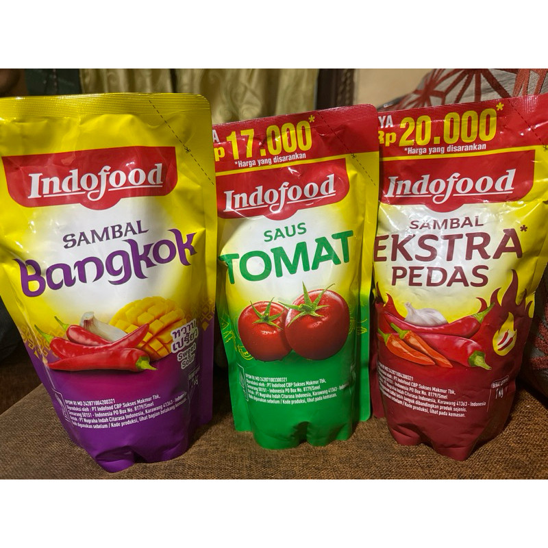 

Indofood Sambal ekstra pedas/Sambal Bangkok/ Saos Tomat 1 KG