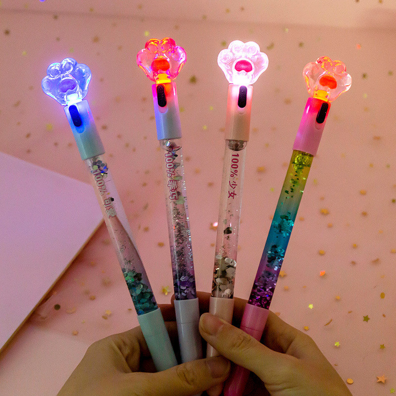

1 Pcs Cute Cat Claw Glowing Gel Pen Quicksand LED Light Pen Creative Stationery Student Signature Pens for Kids Girls Gift