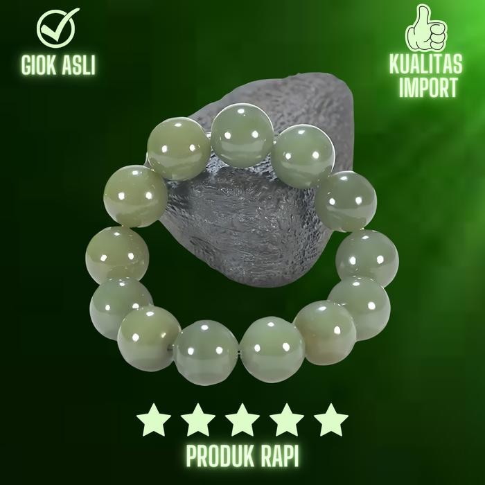 Gelang Giok Hijau Tua - Gelang Batu Giok Hijau Pria 16MM Asli China - Gelang Giok Hijau Pria Besar 1