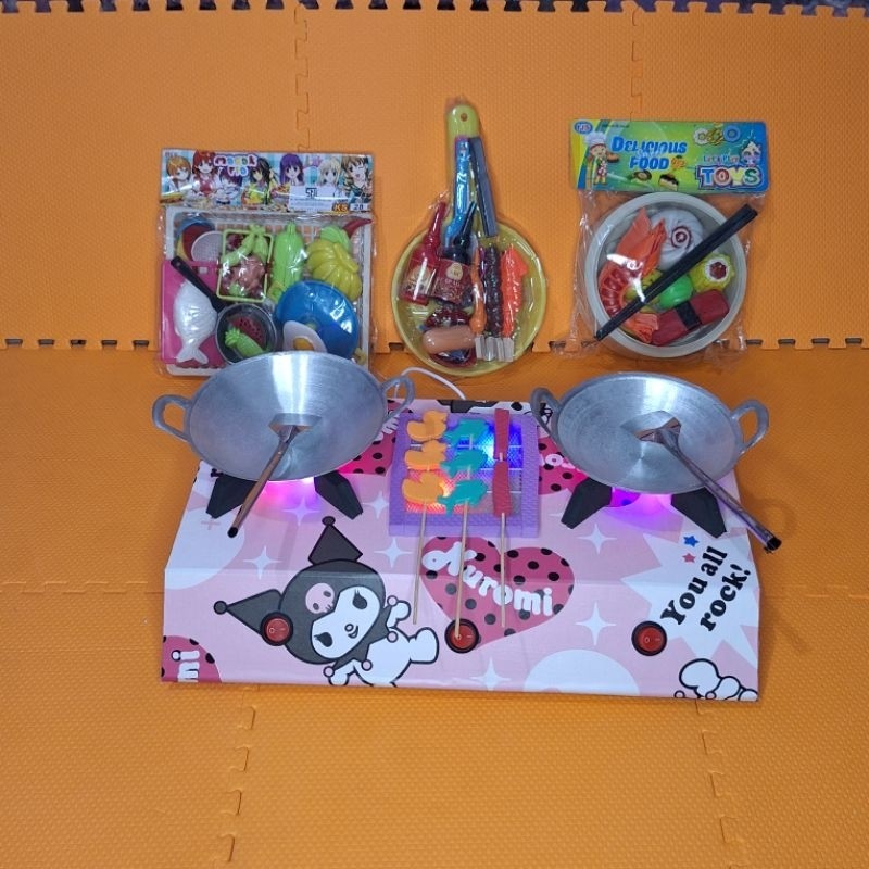 Verosae_Shop Kompor Mainan Masak Masakan Anak Led Bisa Dicas Motif Kuromi Pink