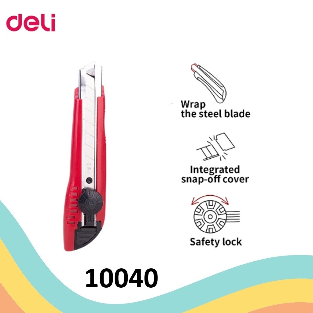 

DELI CUTTER D10040 10150 2043PISAU BAJA SK5 SNAP OFF 8 POTONG KERTAS CUTER SILET DM