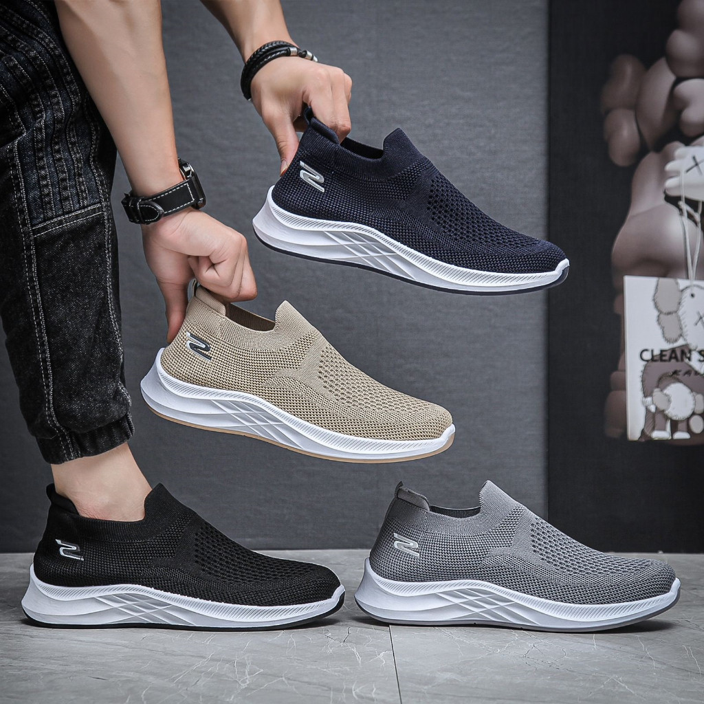 E5 Sepatu Sneakers Kanvas Rajut Pria Tanpa Tali Casual Shoes 050