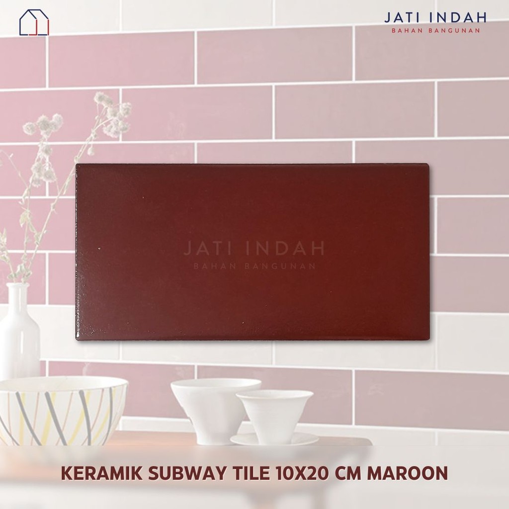 PROMO Keramik 10x20 cm Subway Tile Merah Maroon Polos