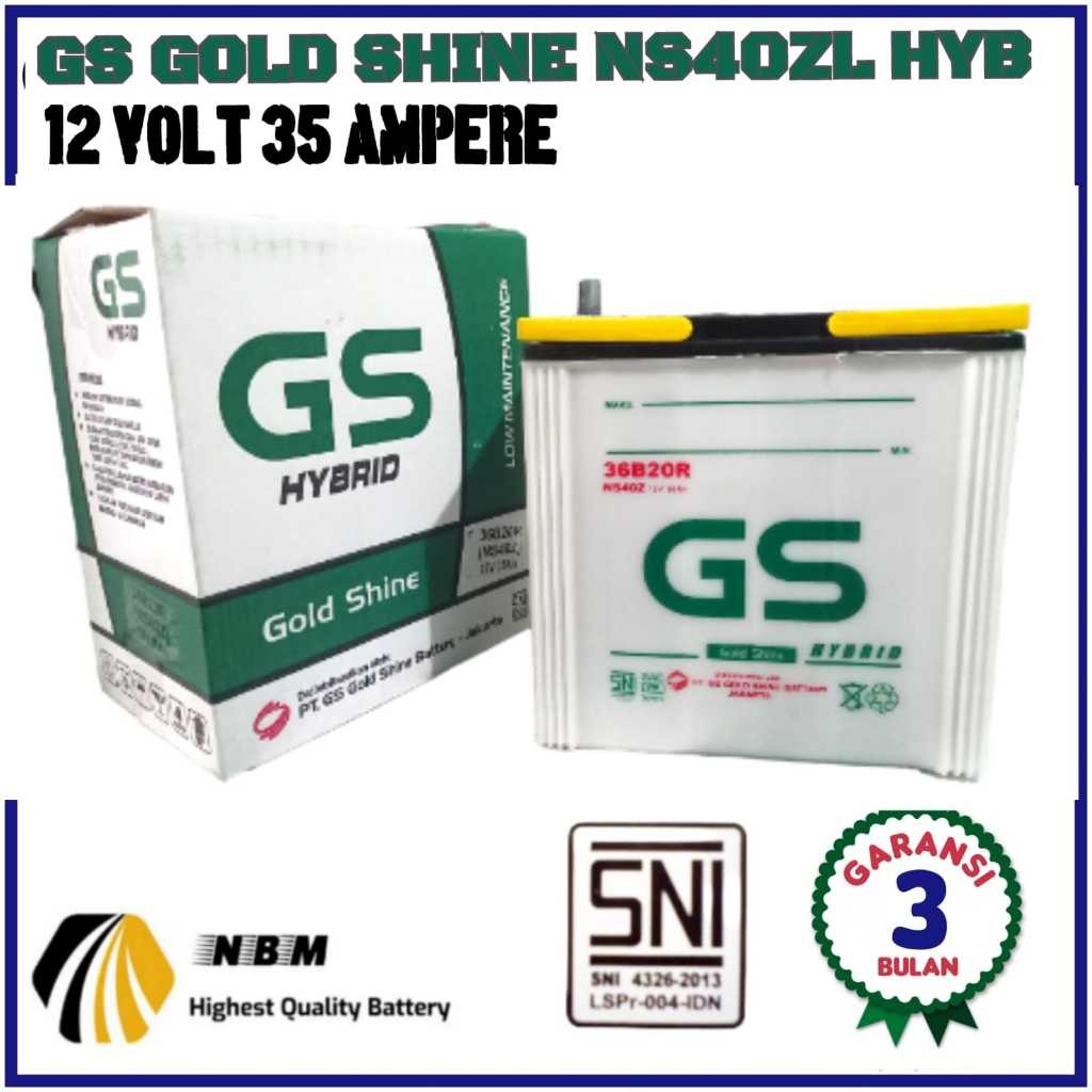 Aki Mobil Agya/Calya/Brio/Ertiga/Mobilio/Ayla GS Gold Shine Ns 40ZL hybrid 35 ampere
