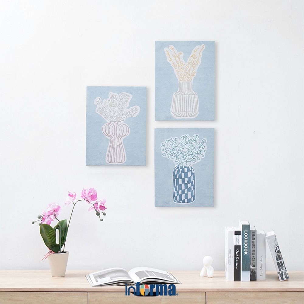 Informa 30X40 cm Set 3 Pcs Hiasan Dinding Kanvas Print Vase X21 Wall Art Decoration Lukisan Canvas A