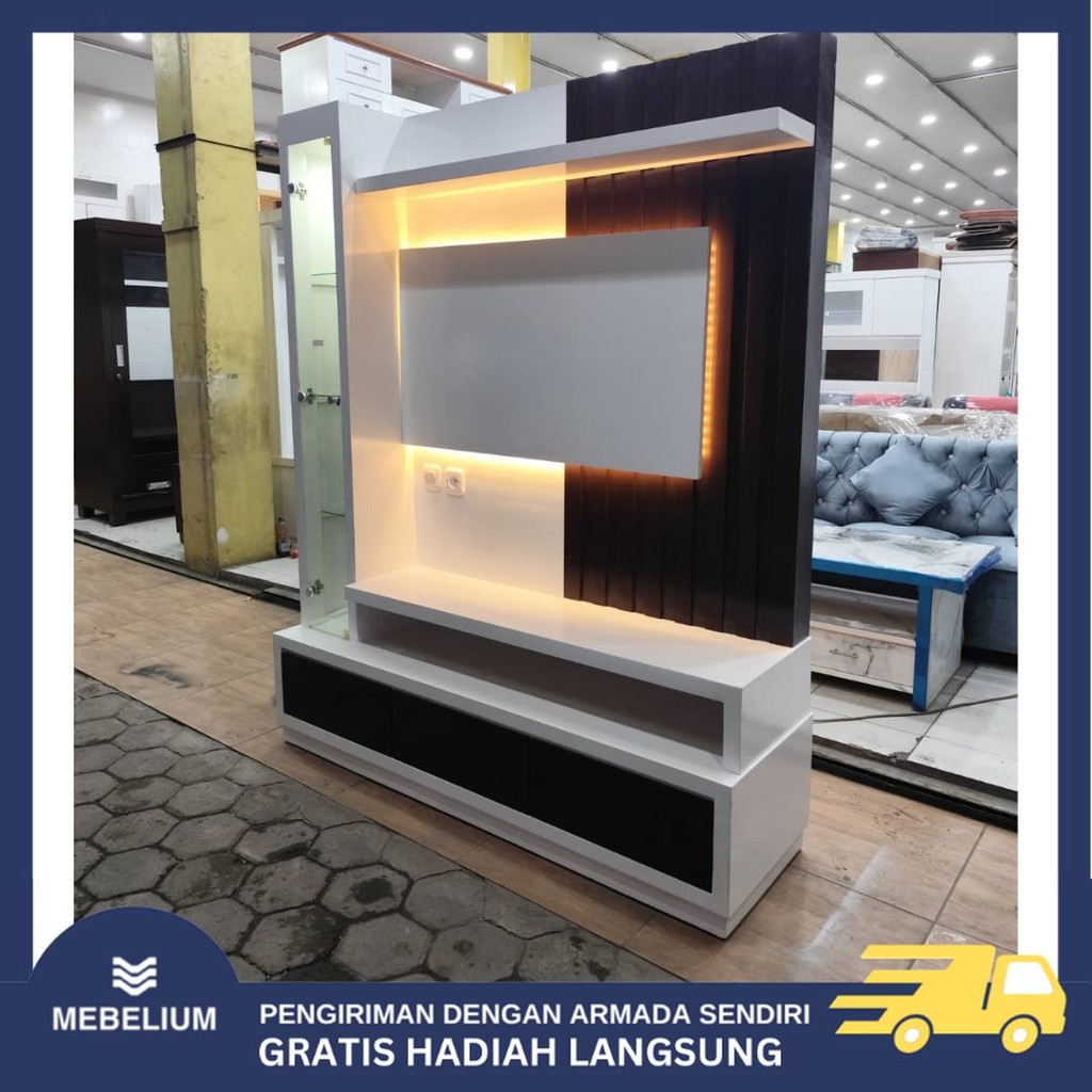 [ORI] Rak Bufet TV 1 Sisi Lampu Kayu Bloktik Solid | Lemari TV Partisi Pajangan Ruang Tamu