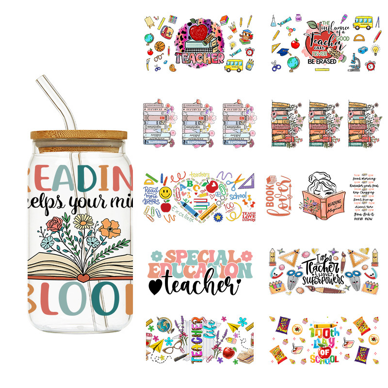 

LETOP 1PCS Teacher Back To School Book Lover Reading Creative Uv Dtf Pegatina Bottle Cup Wraps Decal Glass Cup Stickers