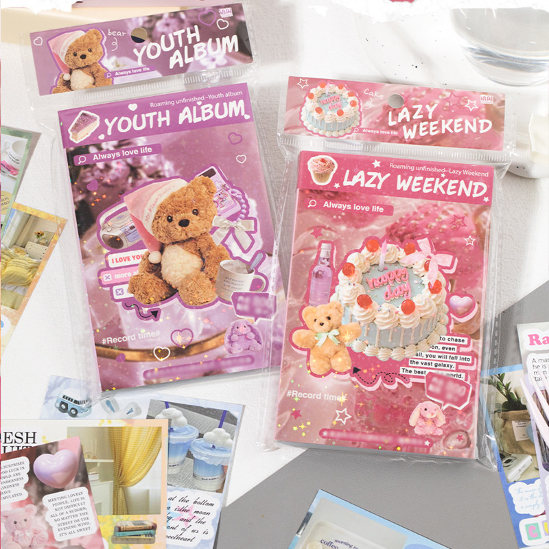 

2Style 50Pcs/book Korean Style Cut Film Sticker Book DIY Handbook Envelope Seal Stickers Phone Case Scrapbook Photo Frame Diary