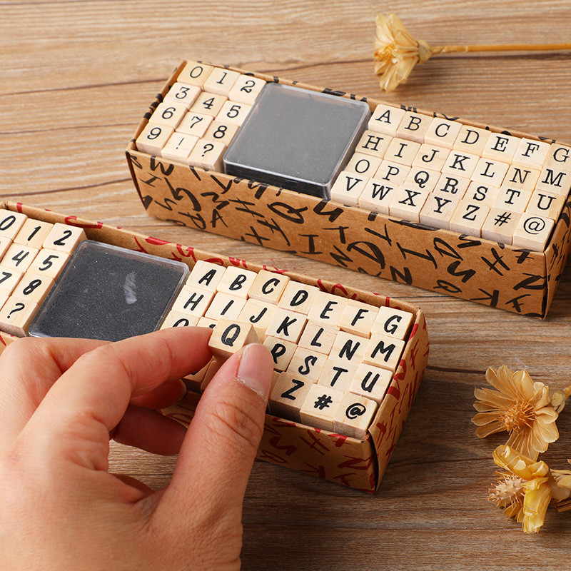 

Wooden Alphanumeric Stamps with Ink Stamp, Capital Letter Stamps for DIY Craft Cards, Scrapbooking Supplies, Pack of 40