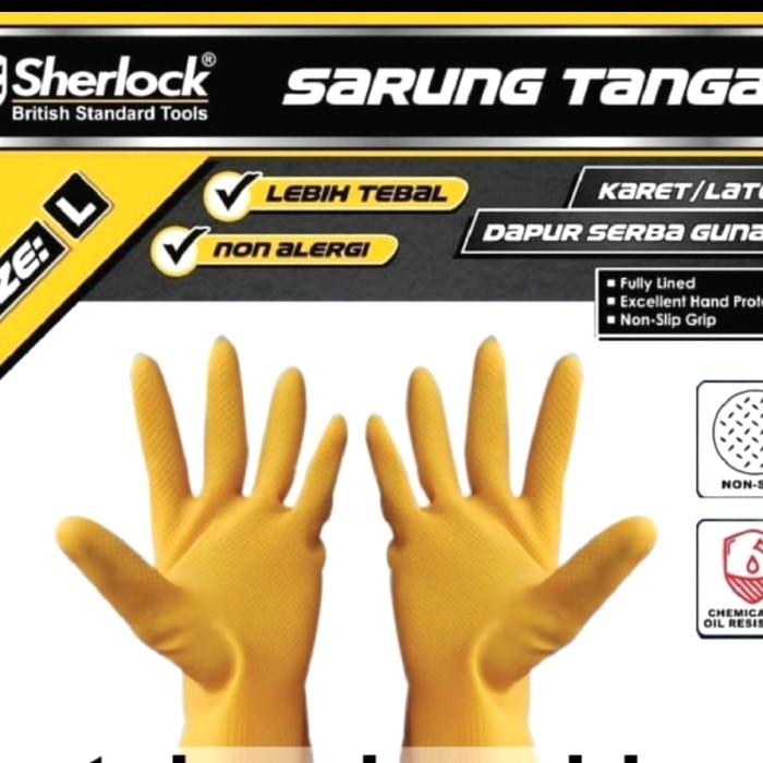 SARUNG TANGAN GLOVES KARET SHERLOCK L ANTI ALERGI. LEBIH TEBAL MURAH