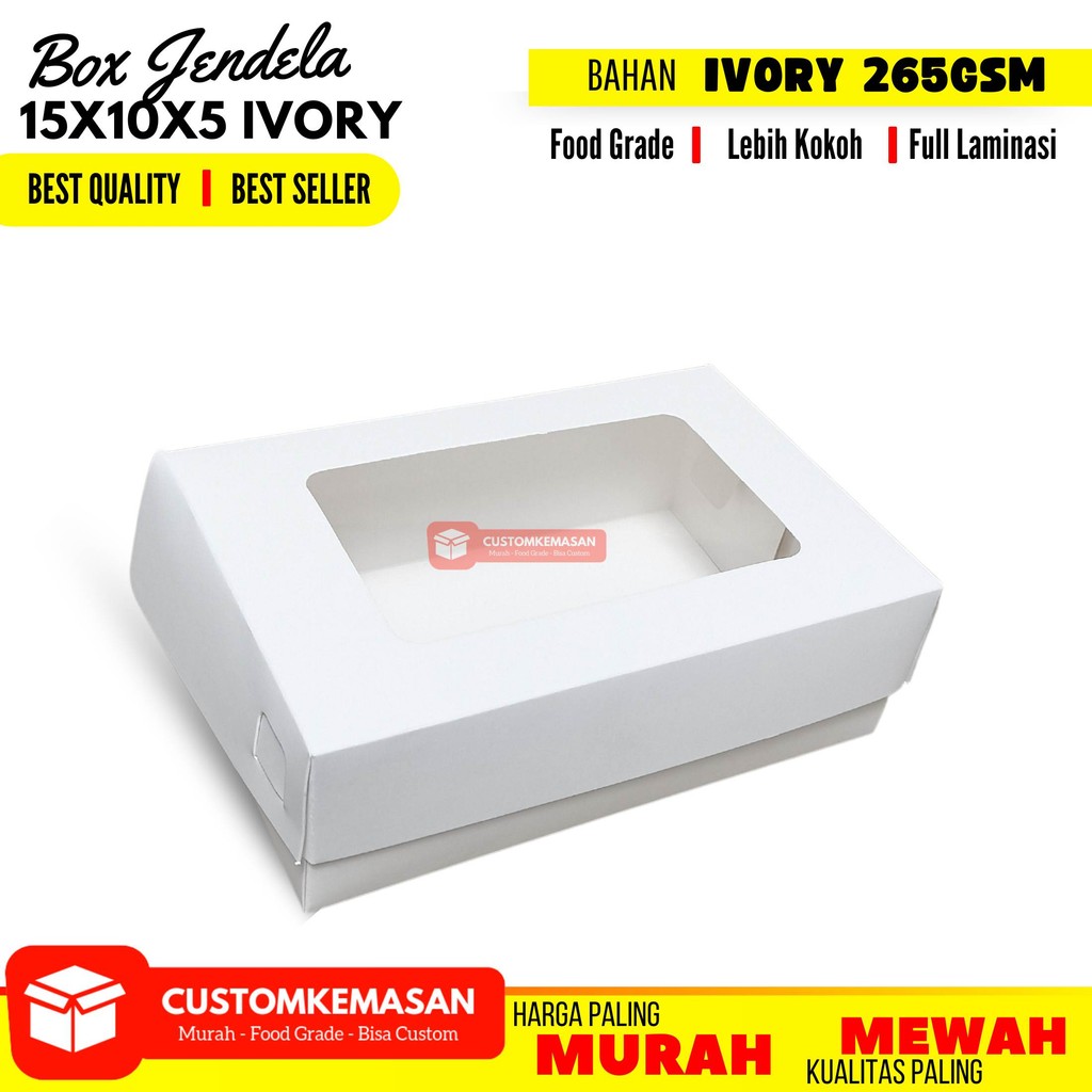 Dus 15x10x5 Ivory / Dus Brownies Box 15x10x5 / Kemasan Brownies Box 15x10x5 / Box Brownies Jendela K