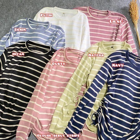 Longsleeve Serut Salur / Baju Salur Wanita