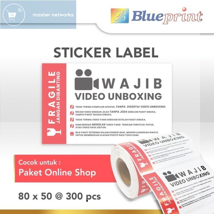 

Blueprint Label Sticker Stiker Unboxing Fragile 80x50 mm isi 300 Pcs