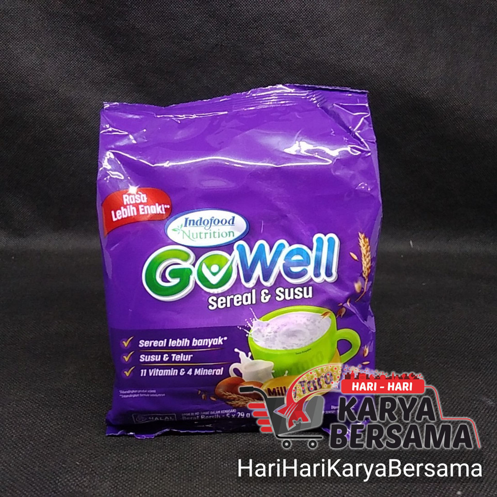 

INDOFOOD MINUMAN GOWELL SEREAL & SUSU TARO SACHET BAG 5'S X 29GR