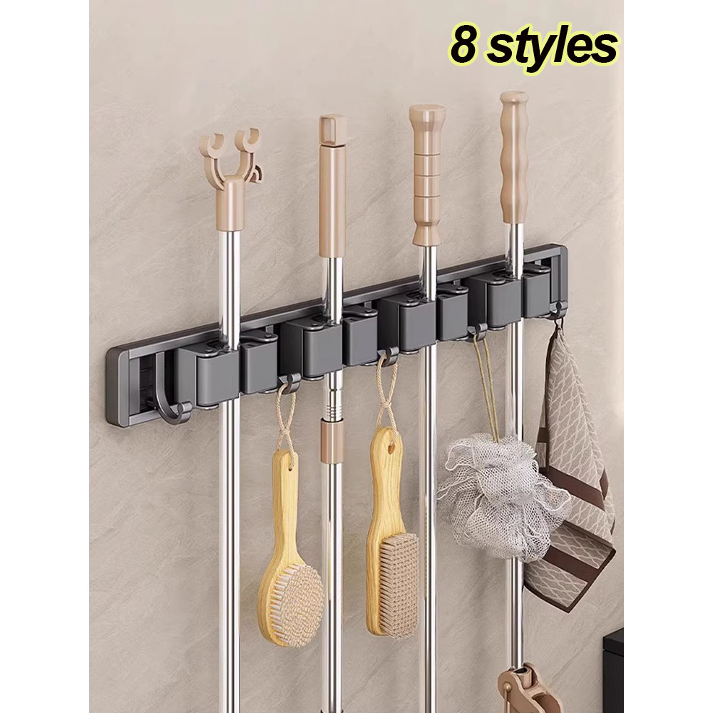 

Mop and Broom Organizer Mop Holder Rack Mop Holder Wall Mounted Strong Broom Mop Holder Self With 5 Hooks Organizers Hang Broom