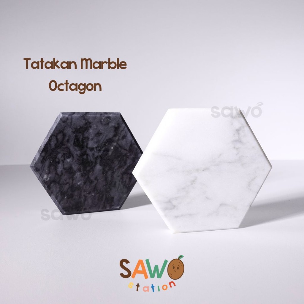 Sawo Station Marble Hexagon Coasters - Tatakan Gelas Elegan Putih & Hitam untuk Dekorasi Rumah dan K