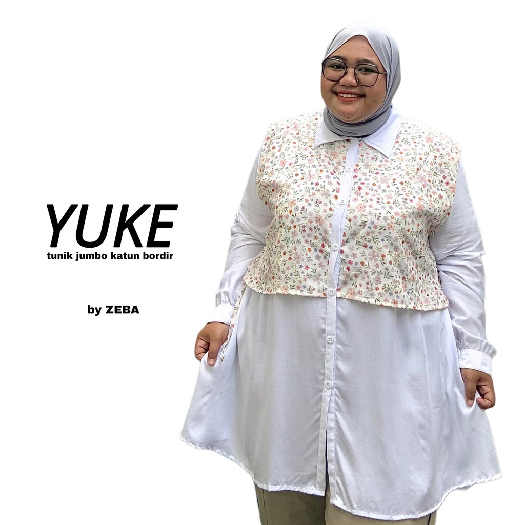 Zeba | Yuke Tunik Katun Bordir Bolong Jumbo LD120 - LD160 Adem Busui BB 70 - 160 kg Atasan Katbol