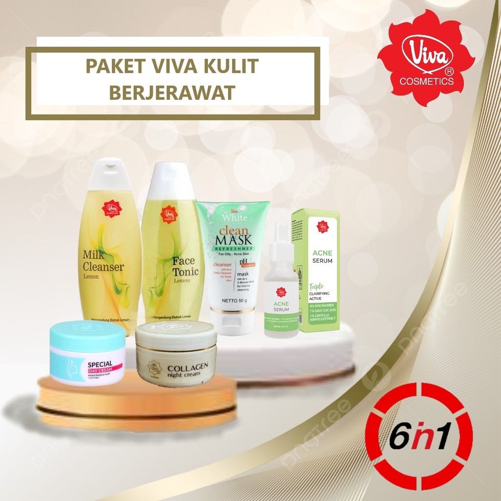 SHVA. PAKET VIVA 6 in 1 Paket perawatan untuk Normal Skin Kulit Kering / Kulit Berjerawat / Kulit