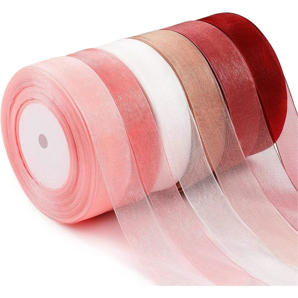 

50 Yards Sheer Chiffon Organza Ribbon Pink Webbing DIY Crafts Christmas Halloween Wedding Decoration Gifts Wrapping Bow Fabric