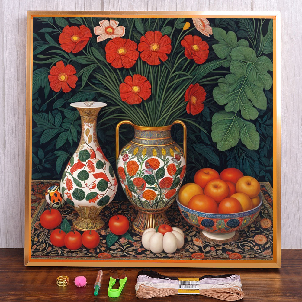 

Still Life Flower Printed Canvas Cross-Stitch Complete Kit Embroidery Knitting Painting Needlework Craft Gift For Adults Design