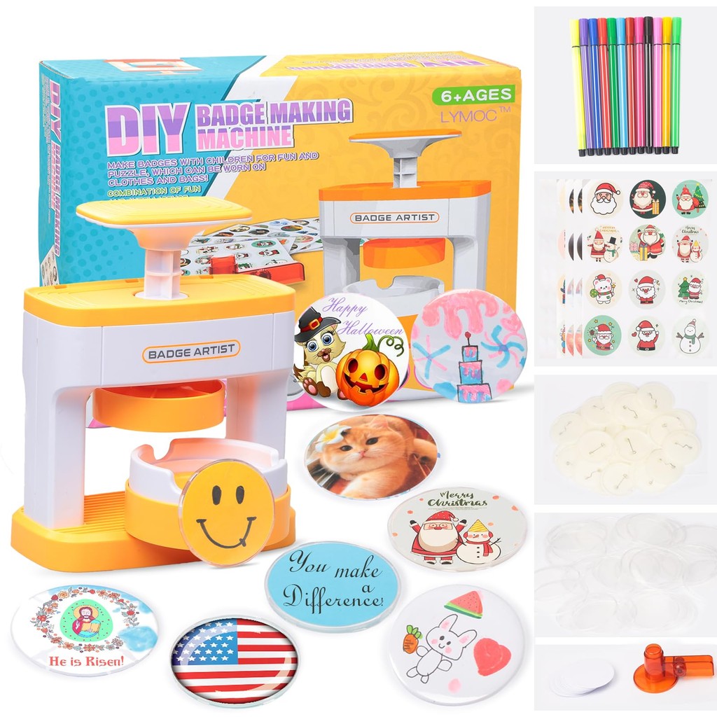 

Badge Maker Machine DIY Pin Button Press Machine with 48Pcs Button Parts & Pictures & Circle Cutter for Kids Christmas Gifts