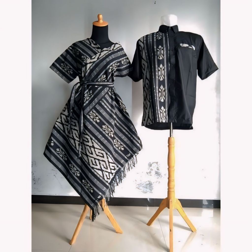 Dress Couple Tenun Kondangan Prewedding Aurora Toraja Hitam Songket Asli Etnik - Tunik Tenun - ANSTO
