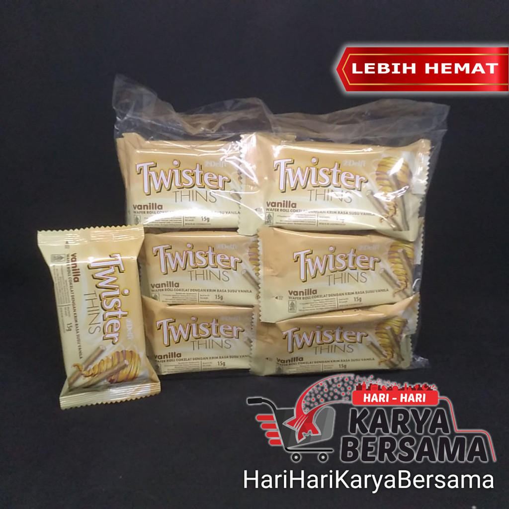 

MAKANAN RINGAN WAFER DELFI TWISTER ROLL VANILLA PACK ISI 12'S X 15GR