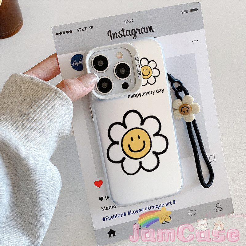【Jam Case】case iPhone 11 Bunga tersenyum wajah dengan tali tangan Casing ponsel cocok untuk iPhone 1