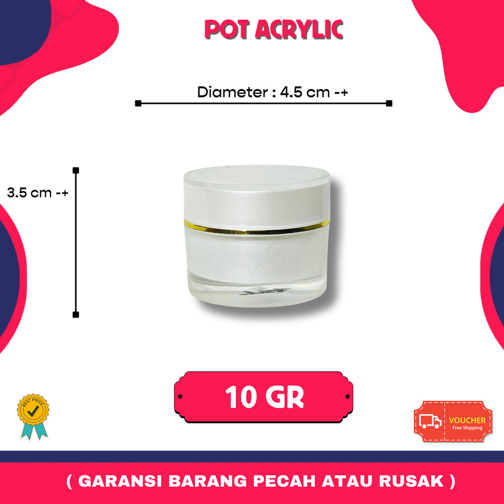 Pot Cream Acrylic 10gr Putih List Gold | Pot Krim Akrilik Kosmetik Skincare 10 gram