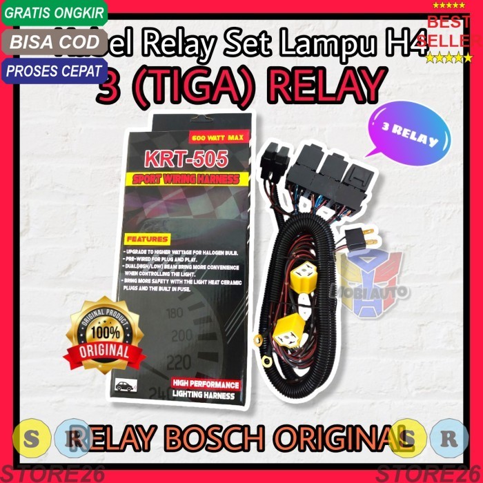 (MA) Kabel Relay Set BOSCH Lampu H4 Mobil - Varian 3 Relay