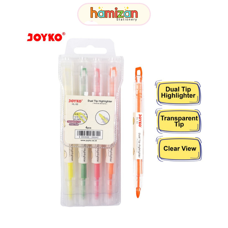 

Dual Tip Highlighter Penanda Berwarna Joyko HL-53 Hl53 harga 1 Set 4 Pcs / 4 Warna Murah Berkualitas