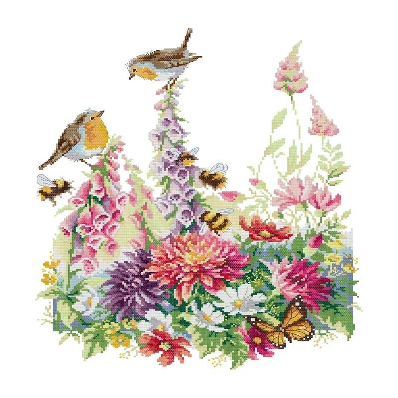 

Joy Sunday Cross Stitch Flowers and Bird 14CT Print Fabric Stamped Cross Stitch Craft Kit Embroidery Needlework Sets