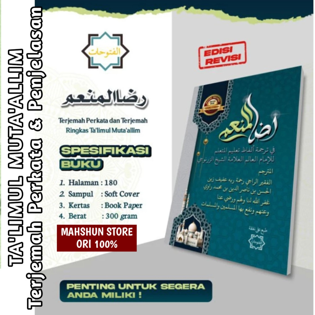 ORIGINAL Terjemah Kitab TAKLIM, Ta'lim Muta'allim makna perkata & Penjelasan Ringkas Bahasa Indonesi