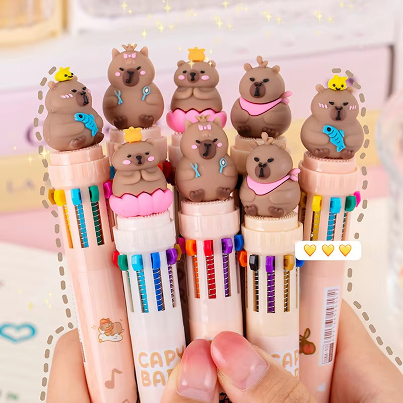 

10 Colors Ballpoint Pen Capybara 0.5mm Colorful Ink Gel Pens Silicone Kawaii Pens School Office Supplies Stationery