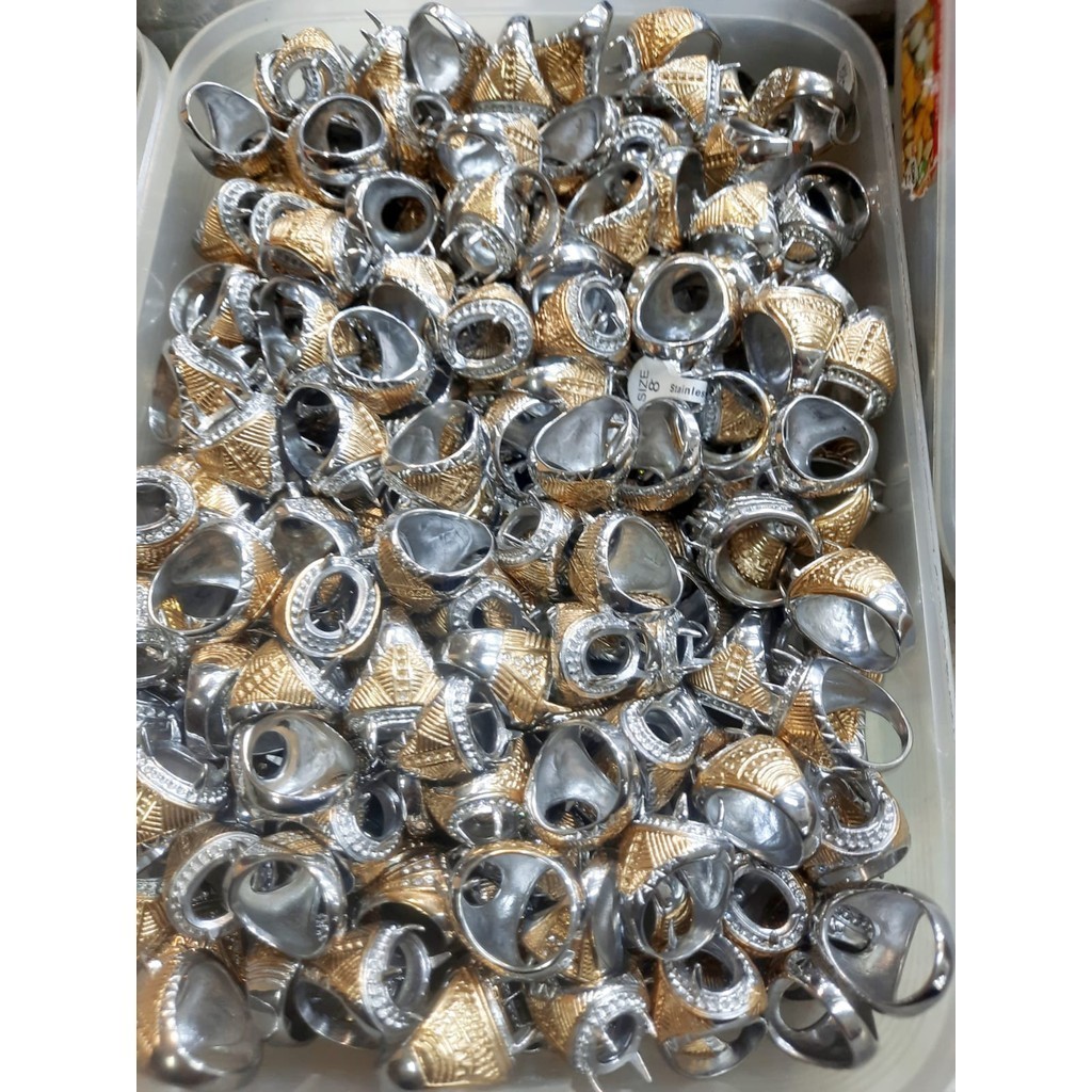 COD HARGA GROSIR. 1 Kodi (20 Pcs) Emban Ring TITANIUM TEBAL Warna Kombinasi SILVER GOLD Ring Batu Ak