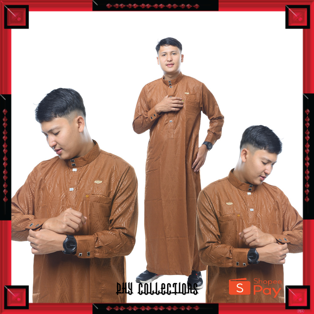 [PREMIUM ORIGINAL] Baju Jubah Gamis Pria Laki Laki Dewasa Cowok Remaja Model Haromain Motif Embos Le