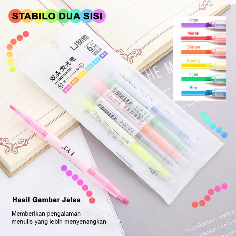 

6 Warna Set Stabilo 6 Sampai Pen Highlighter Dua Sisi Warni isi Pen Stabilo Makers Point Double Sisi