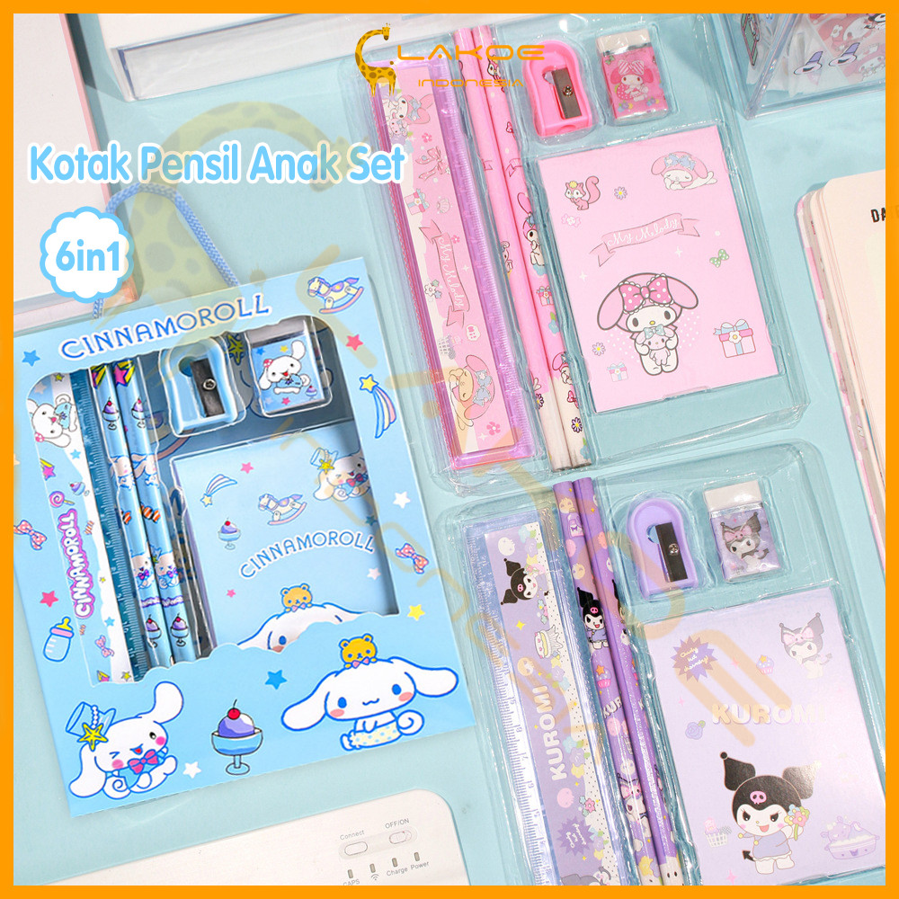 

LAKOE Kotak Pensil Anak Set 6 In 1alat Tulis Set Karakter lucu